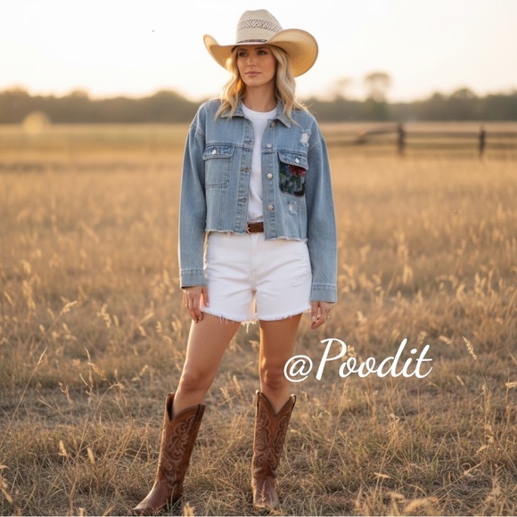 VEVERET gorgeous jean jacket sheer sequin back distressed detail size S M L - Picture 3 of 9